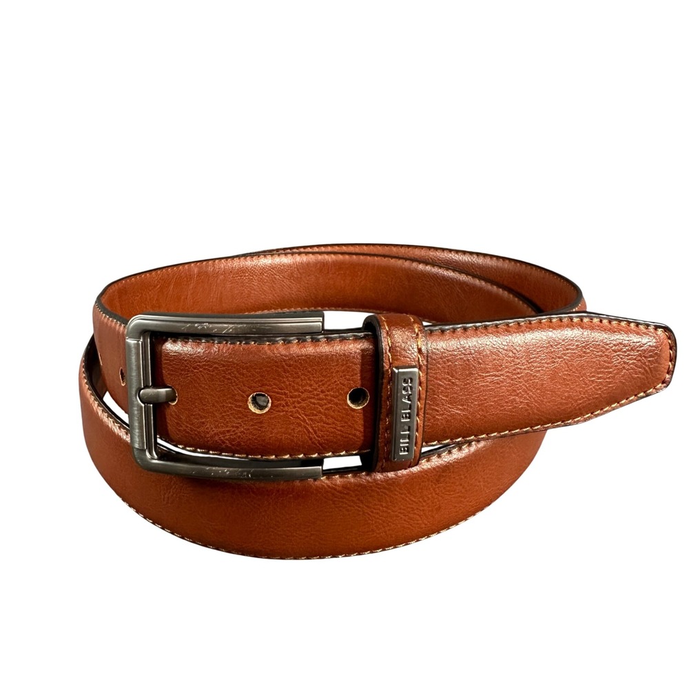 Bill Blass Mens Cognac Brown Bonded Leather Dress Belt XL BB706 Gunmetal Buckle